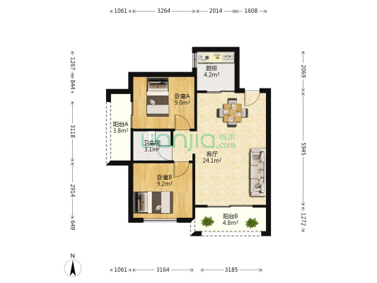 奥园隆基绿洲花园 2室1厅1卫 71平方