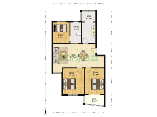 宁馨家园 3室1厅1卫 98平方