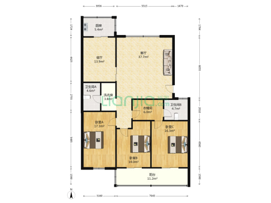 都市花园 3室2厅2卫 145平方