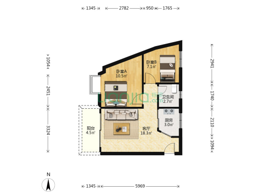 君汇豪庭一期 2室1厅1卫 57平方