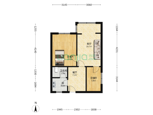 邬家大巷 2室2厅1卫 61平方