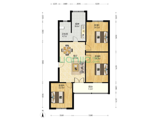 大建小区 3室1厅1卫 100平方