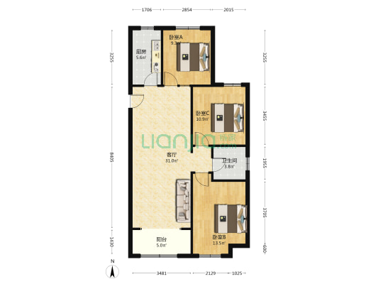 户型格局好南北通透 七十年大产-户型图