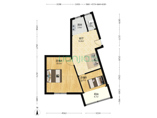 教敷营 2室1厅1卫 64平方