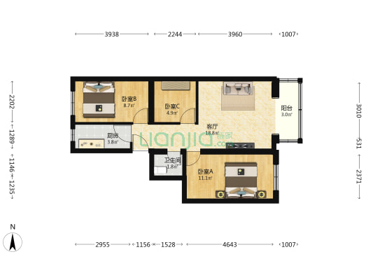 东经路 3室1厅1卫 68平方