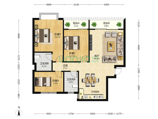 翔云居 3室1厅2卫 123平方