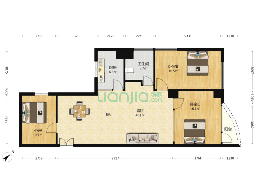 悦达国际大厦 3室1厅1卫 143平方