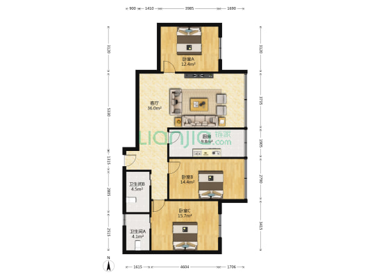 星竹园小区 3室1厅2卫 118平方