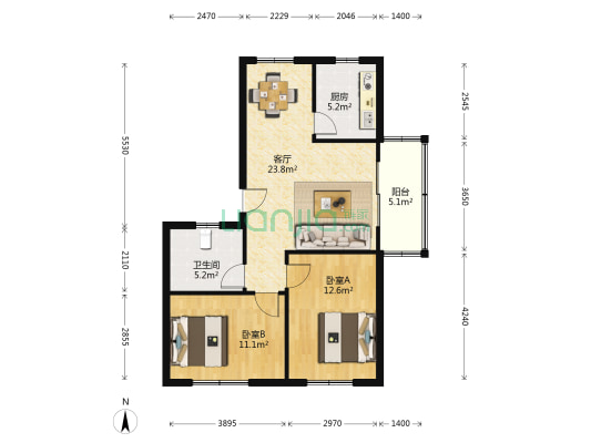 华丽山庄 2室1厅1卫 77平方
