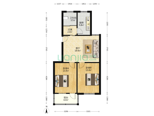 河滨路33号 2室1厅1卫 75平方