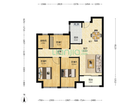 天宝苑 3室1厅0卫 80平方
