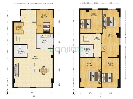 香格蔚蓝K区 5室1厅2卫 196平方