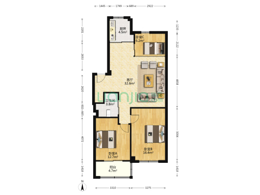 金利家园 3室1厅1卫 93平方