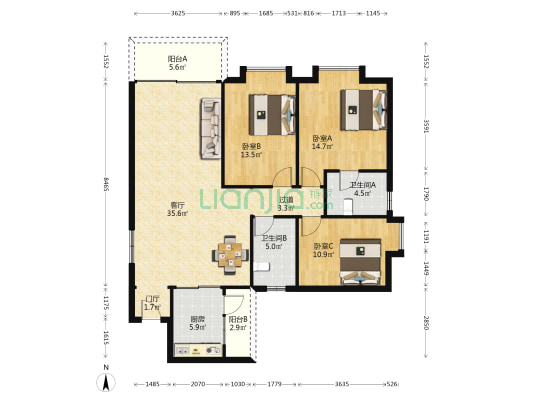 年丰豪苑 3室1厅2卫 140平方