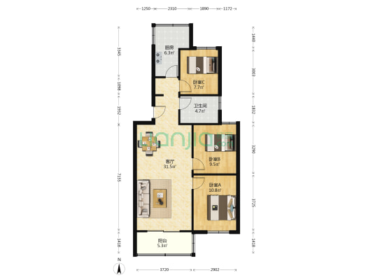 安凯南区 3室1厅1卫 88平方