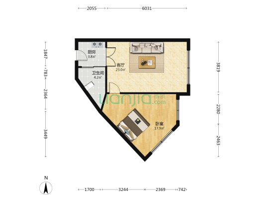 商贸国际B座 1室1厅1卫 74平方