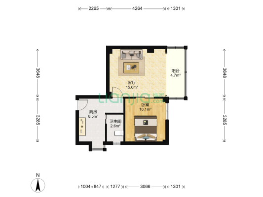 园丁小区 1室1厅1卫 53平方