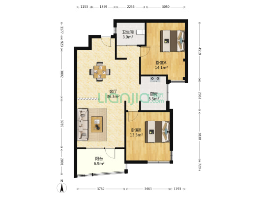 中大长江紫都二期 2室1厅1卫 95平方