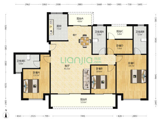 轨道中建麓江府 4室1厅3卫 164平方