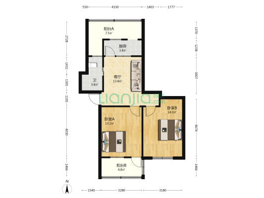 福欣新村 2室1厅1卫 69平方