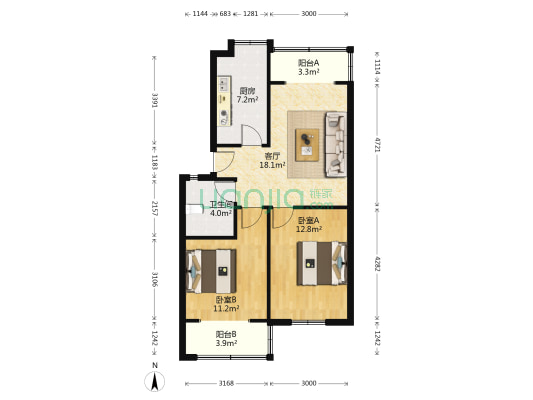 后九万方一村18号 2室1厅1卫 72平方