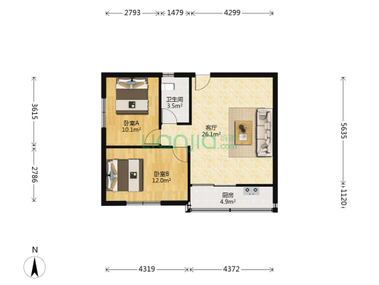 青华楼 2室1厅1卫 72平方