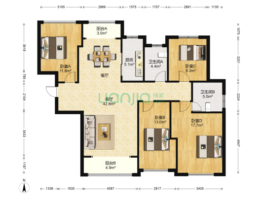 兴鸿源·阳光华苑 4室1厅2卫 145平方