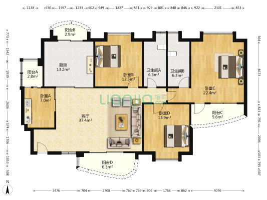 汇景名苑 4室1厅2卫 189平方