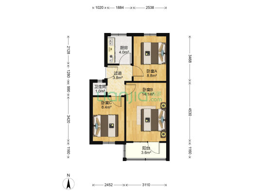 利君南苑 3室0厅1卫 55平方