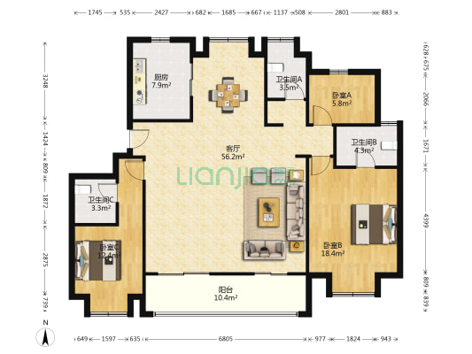 太仓都会之光花苑 3室1厅3卫 143平方