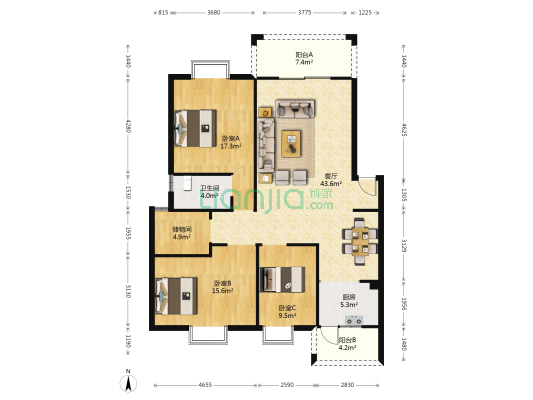 红锦汇 3室1厅1卫 133平方