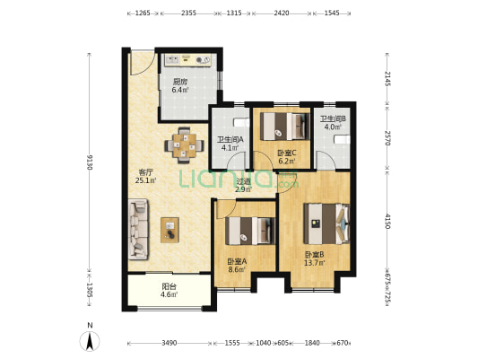 中骏璟峰云庭 3室1厅2卫 109平方