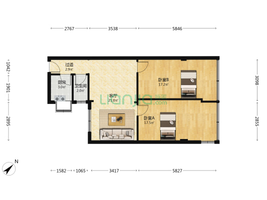 车站街辅仁社区 2室1厅1卫 80平方