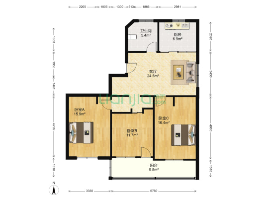 悦丰新村 3室1厅1卫 110平方