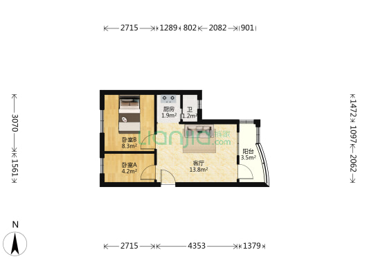 彩虹花园彩虹楼 2室1厅1卫 46平方