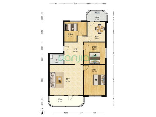 警察公寓 3室2厅1卫 129平方