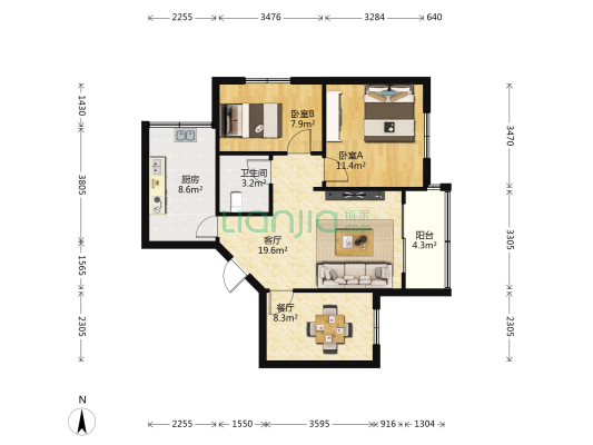 万春园 2室2厅1卫 76平方
