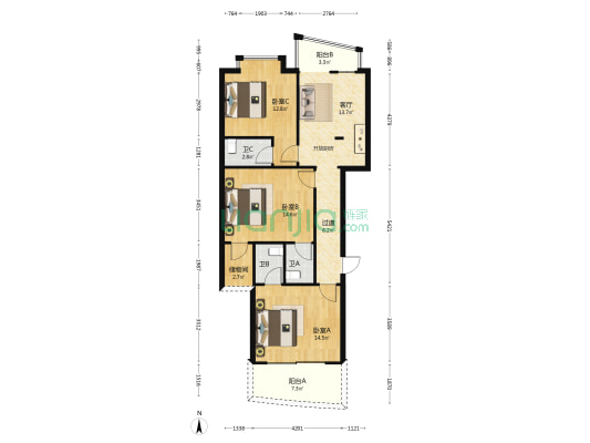 金色港湾 3室1厅3卫 95平方