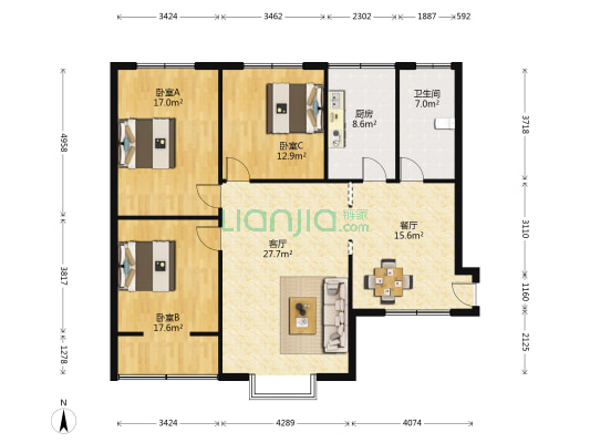 兴盛街319号 3室2厅1卫 126平方