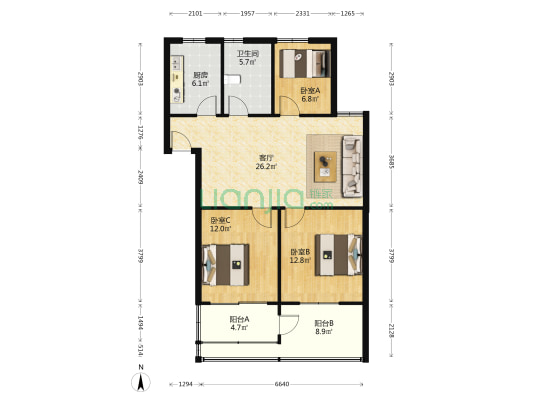 金汇花园 3室1厅1卫 92平方