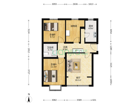 周家庄中路18号院 2室1厅1卫 87平方