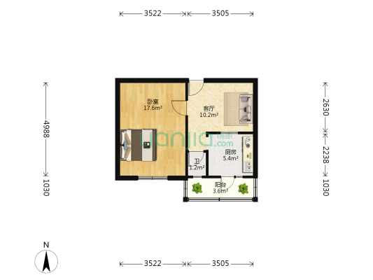 港电西里 1室1厅1卫 43平方