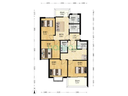 都市水乡水清苑 4室2厅2卫 95平方