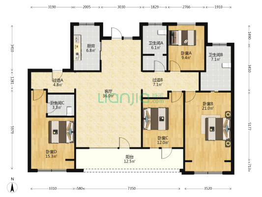 尚璟名筑 4室1厅3卫 163平方