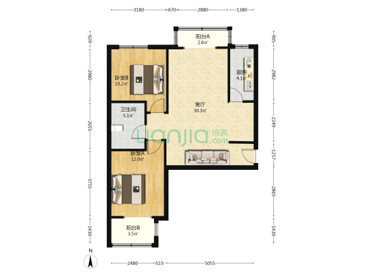 冠云路 满五唯一 南北通透带装修-户型图