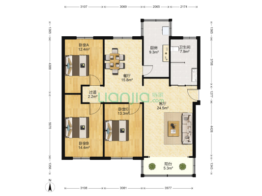 金色家园(育新街) 3室2厅1卫 130平方