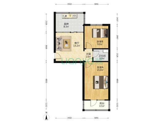 安宁区人民医院家属院 2室1厅1卫 67平方