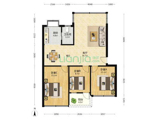 紫竹苑南铁北三区 3室1厅1卫 96平方