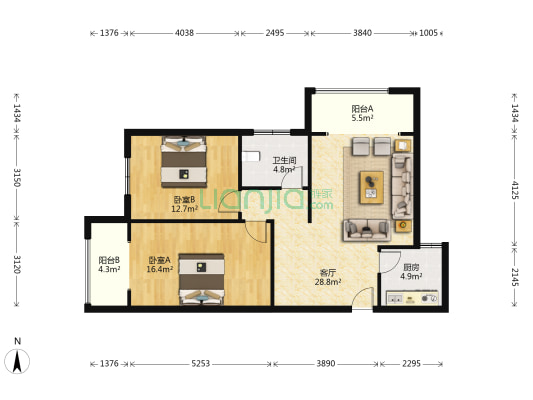 祥和居 2室1厅1卫 107平方