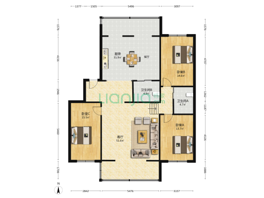 华侨村名人公寓B区 3室1厅2卫 168平方
